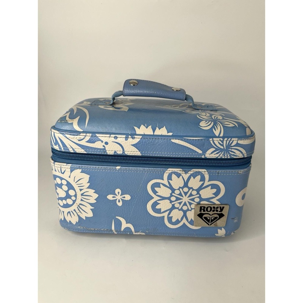 ROXY Make-Up Case Hawaiian Floral Blue Vintage Large READ